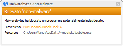 Bubble Dock détecté par Malwarebytes Anti-Malware Premium