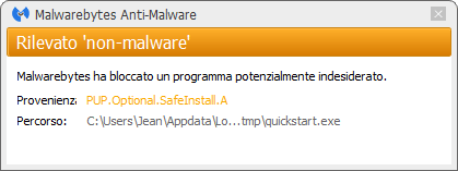 Quick Start bloqué par Malwarebytes Anti-Malware Premium