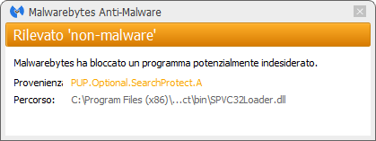 Search Protect bloqué par Malwarebytes Anti-Malware Premium