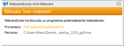 RegClean Pro détecté par Malwarebytes Anti-Malware Premium