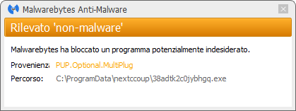 Nextcoup détecté par Malwarebytes Anti-Malware Premium