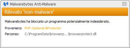 Browser Protect détecté par Malwarebytes Anti-Malware Premium