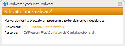 Cantataweb bloqué par Malwarebytes Anti-Malware Premium