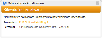 Dealster détecté par Malwarebytes Anti-Malware Premium