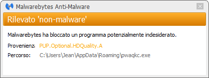 HD-Quality bloqué par Malwarebytes Anti-Malware Premium