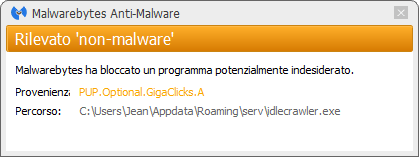 IdleCrawler bloqué par Malwarebytes Anti-Malware Premium