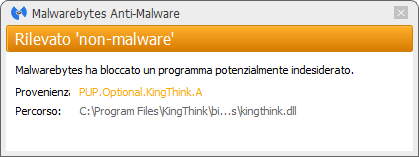 KingThink bloqué par Malwarebytes Anti-Malware Premium