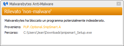 SnipSmart bloqué par Malwarebytes Anti-Malware Premium