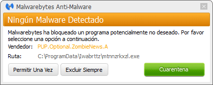 Zombie News détecté par Malwarebytes Anti-Malware Premium