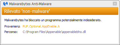 Appenable détecté par Malwarebytes Anti-Malware Premium