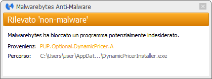 Dynamic Pricer détecté par Malwarebytes Anti-Malware Premium