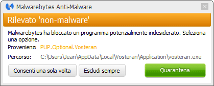 Vosteran bloqué par Malwarebytes Anti-Malware Premium