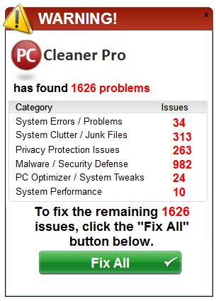 pc cleaner pro 2014 alert